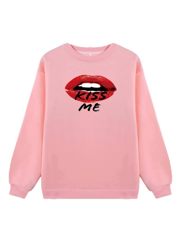 Lip & Slogan Graphic Thermal Lined Sweatshirt