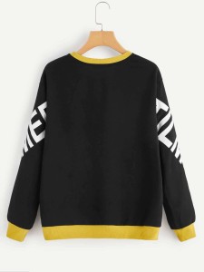 Letter Print Sleeve Color Block Sweatshirt