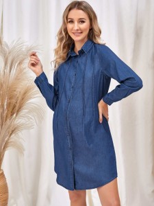 Maternity Dark Wash Button Front Denim Dress