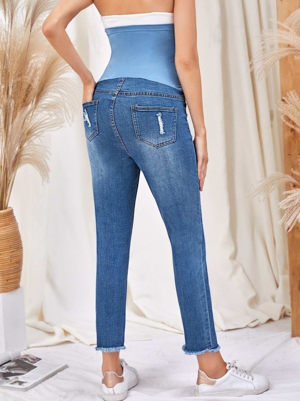 Maternity Ripped Washed High Waist Jeans