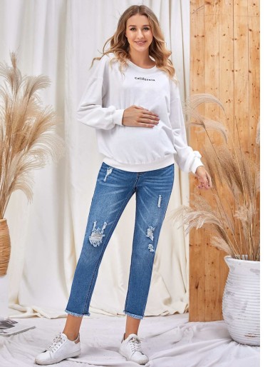 Maternity Ripped Washed High Waist Jeans