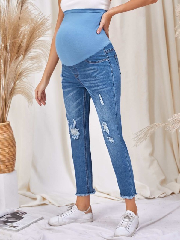 Maternity Ripped Washed High Waist Jeans