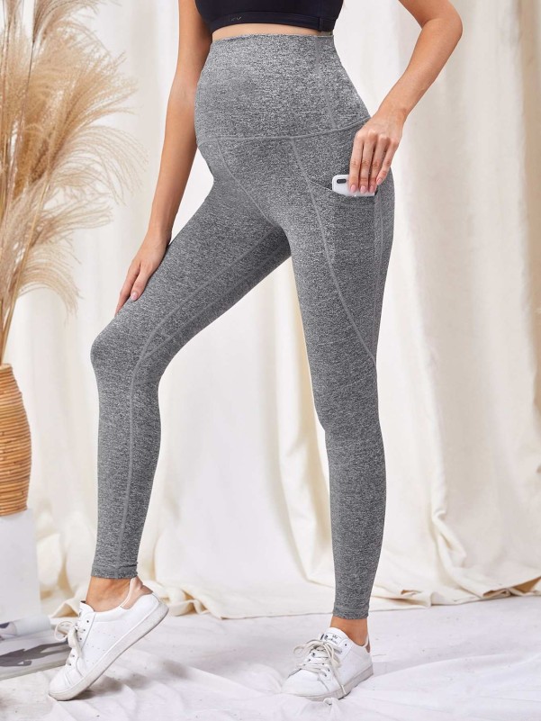 Maternity Solid Sports Leggings With Phone Pocket