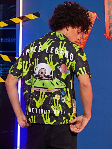 Men Alien & Slogan Graphic Shirt