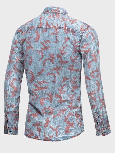 Men All Over Print Button Front Denim Shirt