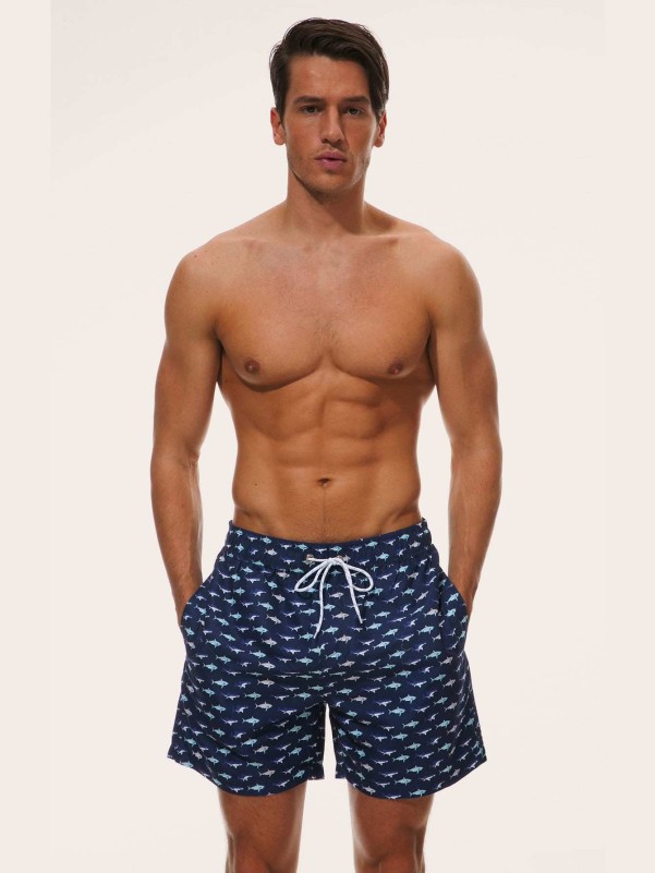 Men Allover Fish Print Swim Trunks