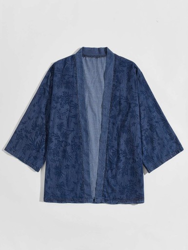 Men Allover Palm Tree Denim Kimono