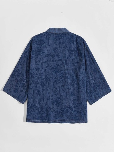 Men Allover Palm Tree Denim Kimono