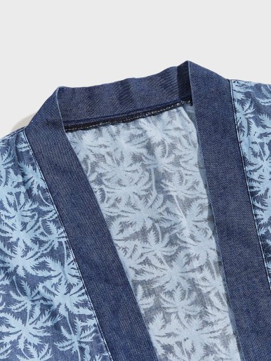 Men Allover Tropical Print Denim Shirt