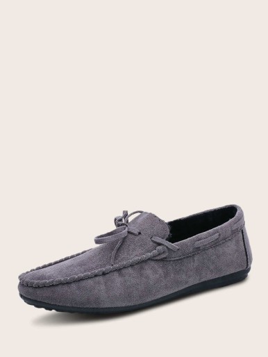 Men Bow Decor Suede Flat Loafers