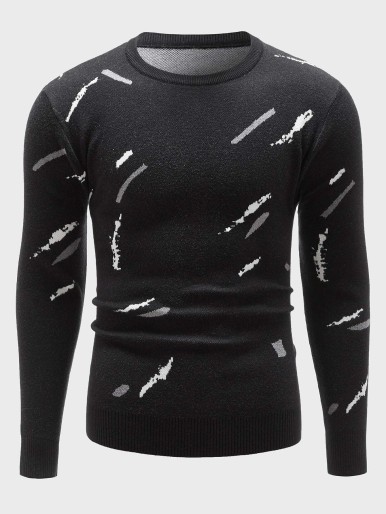 Men Brush Stroke Pattern Round Neck Sweater