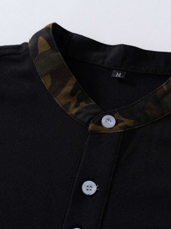 Men Camo Panel Polo Shirt