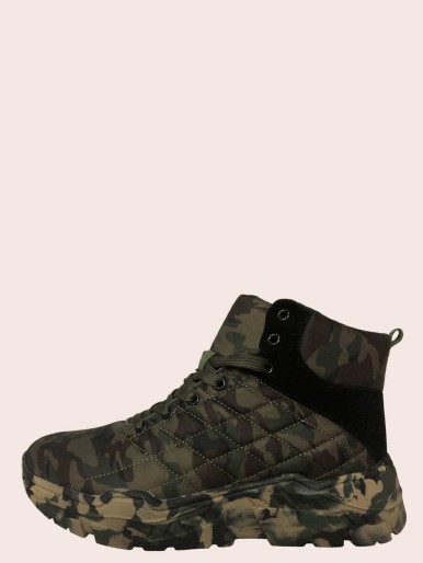 Men Camo Pattern Lace-up Front Ankle Boots