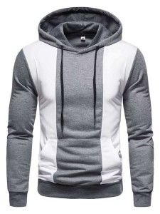 Men Color Block Kangaroo Pocket Drawstring Hoodie