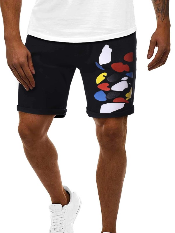 Men Colorful Graphic Rolled Hem Denim Shorts