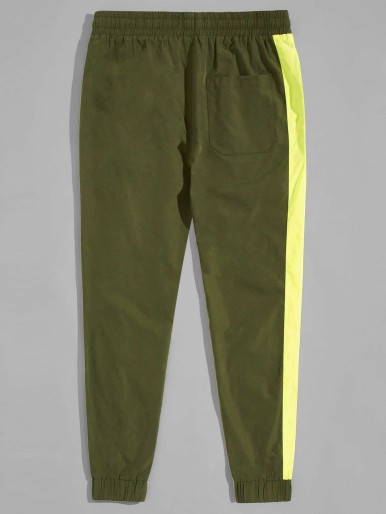 Men Contrast Sideseam Drawstring Tapered Pants