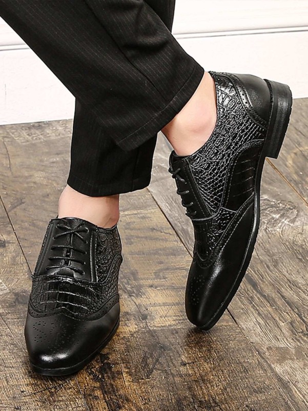 Men Croc Embossed Perforated Dress Shoes