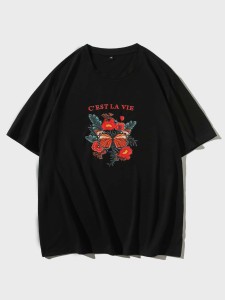 Men Floral And Slogan Graphic Tee