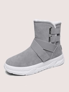 Men Hook-and-loop Fastener Strap Plush Lined Ankle Boots