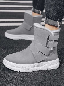 Men Hook-and-loop Fastener Strap Plush Lined Ankle Boots