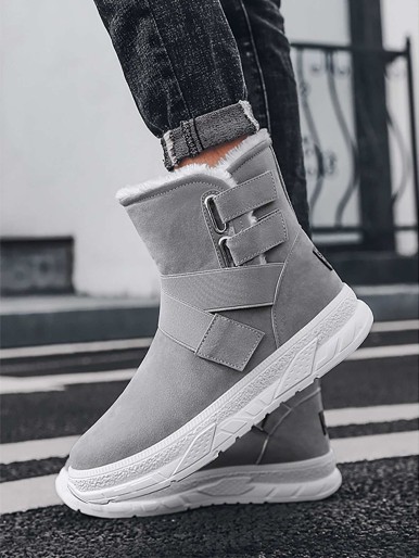 Men Hook-and-loop Fastener Strap Plush Lined Ankle Boots