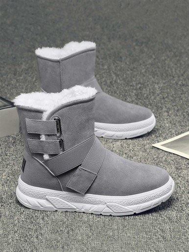 Men Hook-and-loop Fastener Strap Plush Lined Ankle Boots