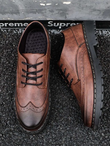 Men Lace-up Front Wingtip Detail Dress Shoes