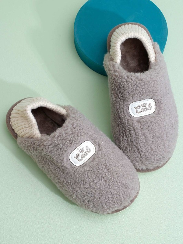 Men Letter Embroidered Fluffy Slippers