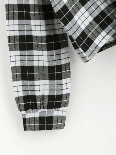 Knot Front Checked Hooded Sweatshirt
