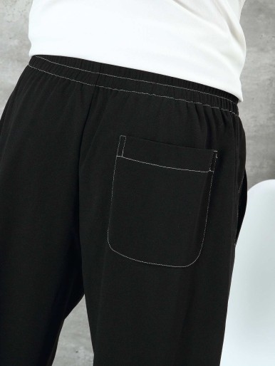 Men Letter Patched Drawstring Carrot Pants