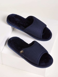 Men Open Toe Fluffy Slippers