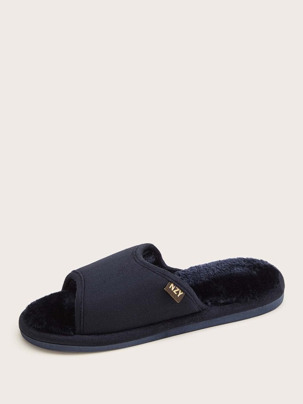 Men Open Toe Fluffy Slippers