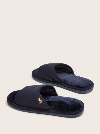 Men Open Toe Fluffy Slippers