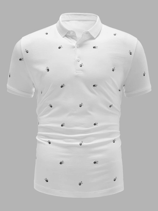 Men Panda Print Polo Shirt