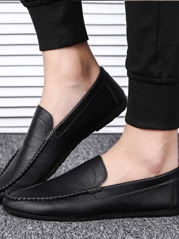 Men Perforated Detail Stitch Trim Slip On Loafers