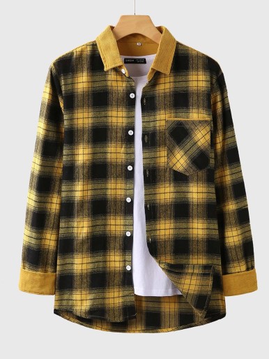 Men Plaid Pocket Patched Shirt