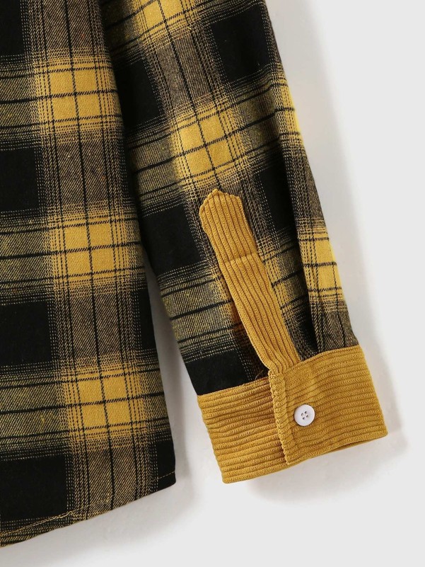 Men Plaid Pocket Patched Shirt