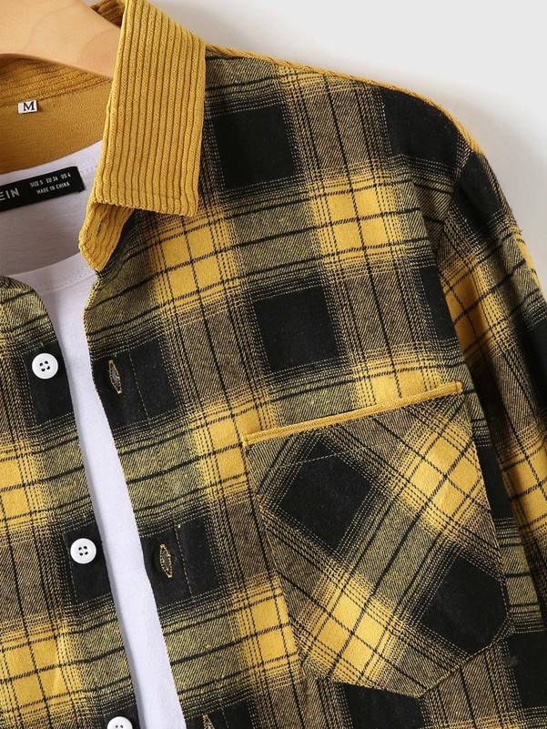 Men Plaid Pocket Patched Shirt