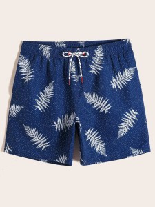 Men Plants & Polka Dot Print Swim Trunks