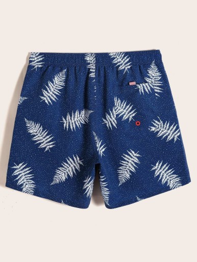 Men Plants & Polka Dot Print Swim Trunks