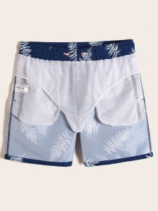 Men Plants & Polka Dot Print Swim Trunks