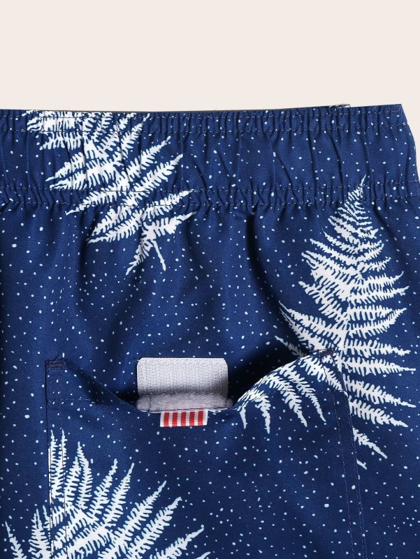 Men Plants & Polka Dot Print Swim Trunks