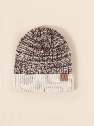 Men PU Leather Label Patch Beanie