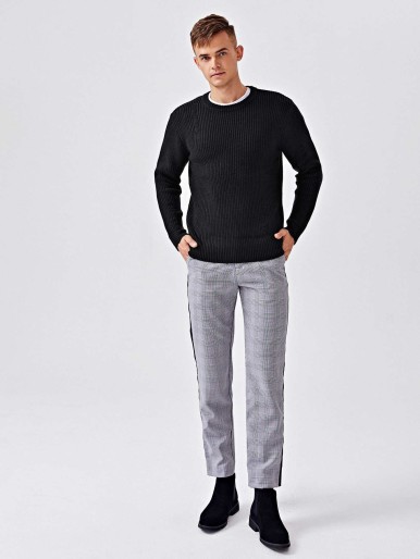 Men Ripped Rib-knit Sweater