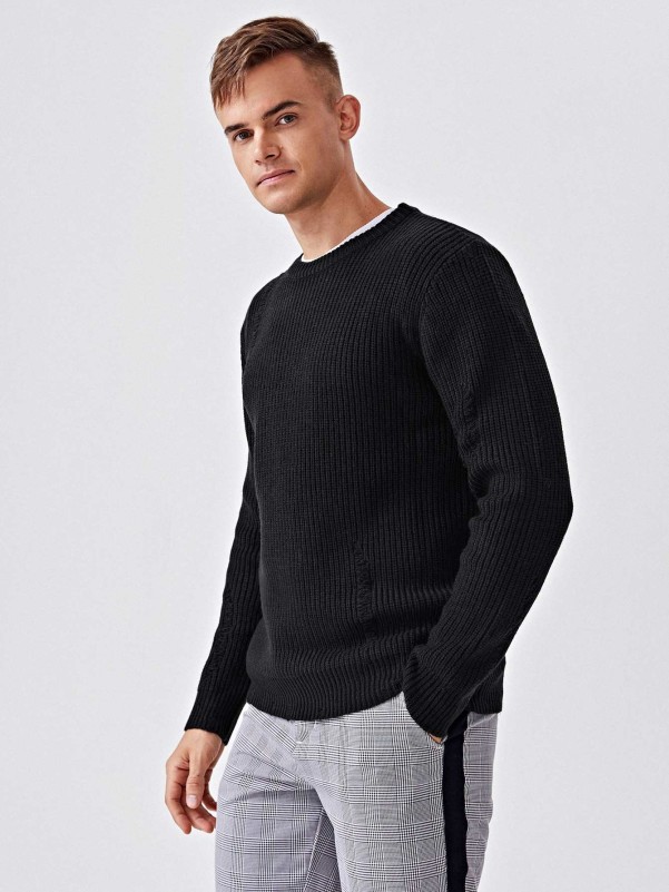 Men Ripped Rib-knit Sweater