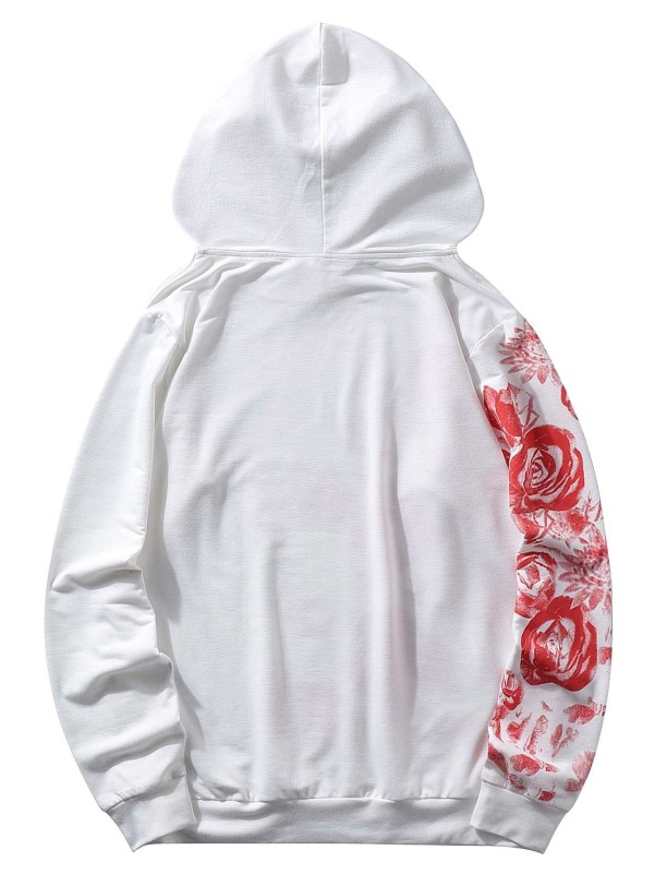 Guys rose print online drawstring hoodie