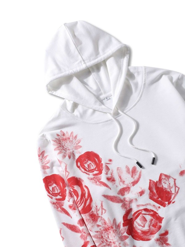 White hoodie with sale roses on sleeves mens