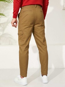 Men Slant Pocket Zipper Fly Straight Leg Pants