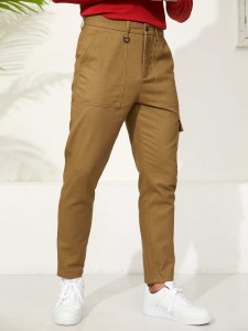 Men Slant Pocket Zipper Fly Straight Leg Pants