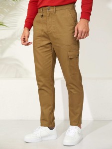 Men Slant Pocket Zipper Fly Straight Leg Pants